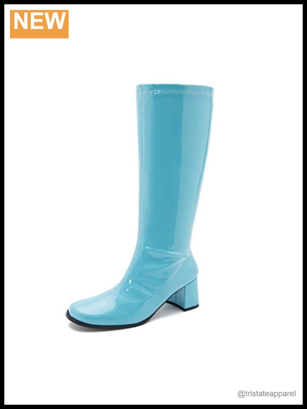 Women's Square Toe Block Heel Gogo Boots Faux Leather Knee High Side Zip